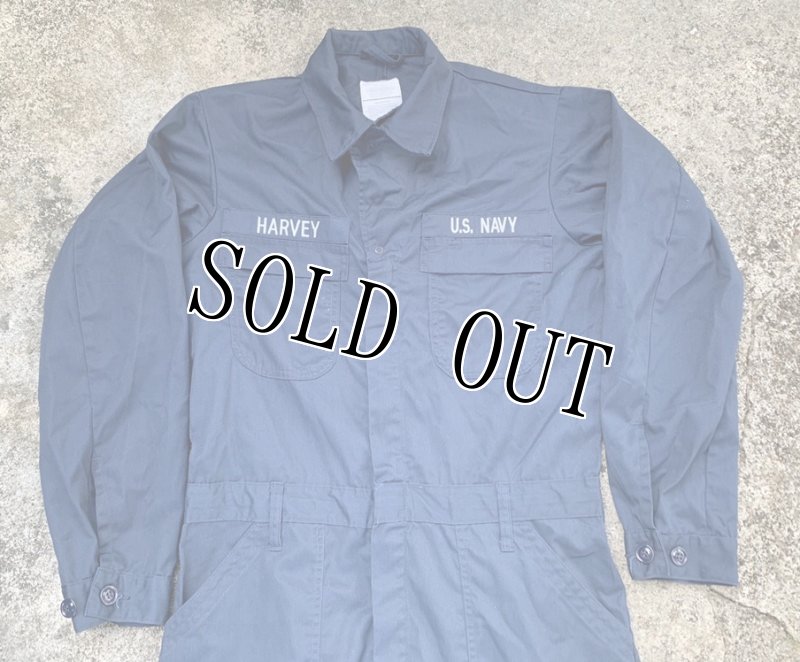 画像2: 米軍実物 US NAVY カバーオール/つなぎ　42XL　紺  (2)