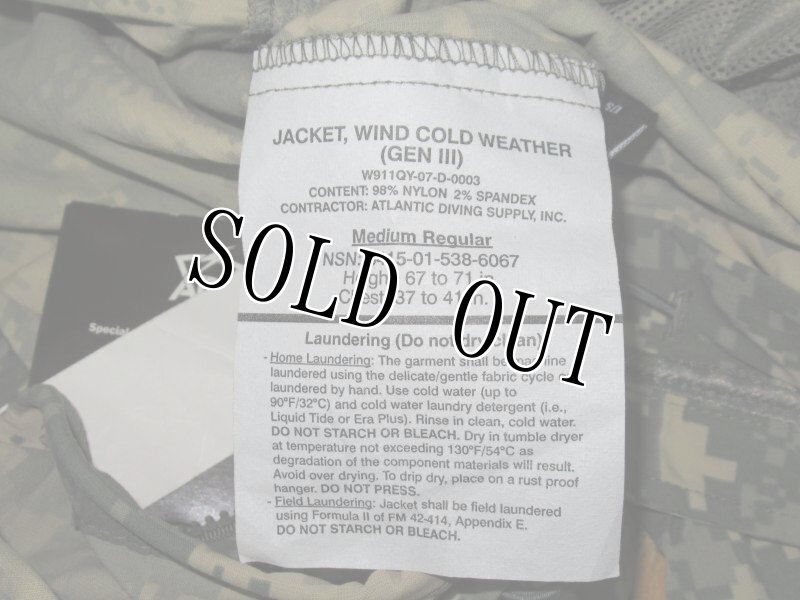 画像5: 米軍実物,US ARMY GENIII L4 TOP JACKET,WIND COLD WEATHER M-R (5)