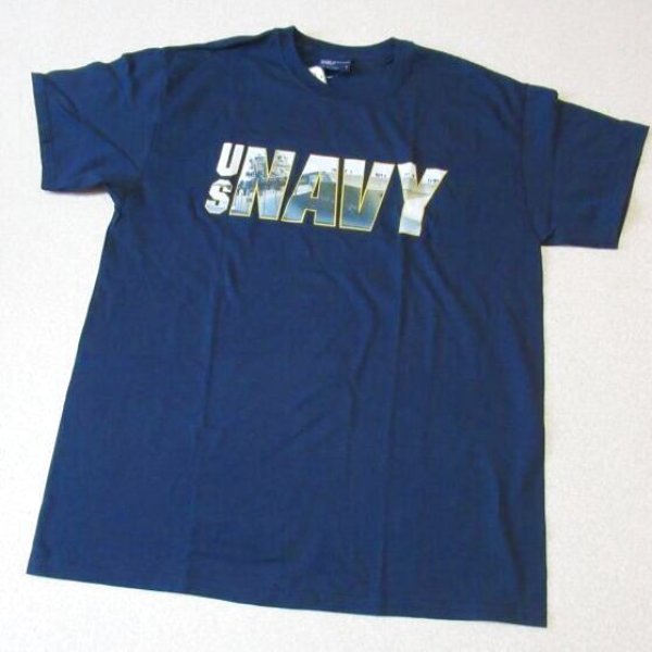 米軍放出品,US NAVY ロゴプリント Tシャツ L ミリタリーTシャツ