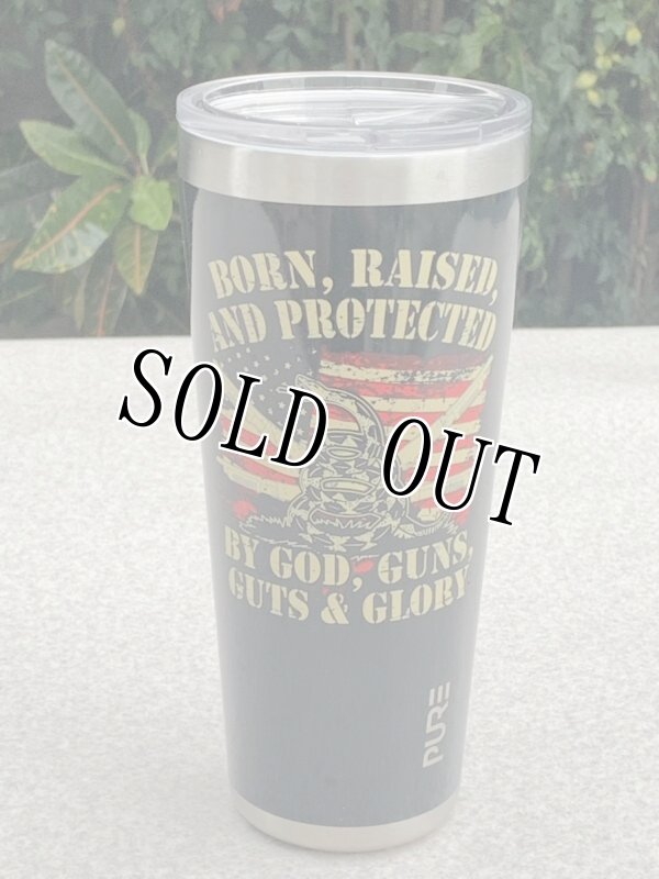 画像1: 米軍放出品 Born Raised And Protected By God Guns Guts And Glory タンブラー 32oz (1)