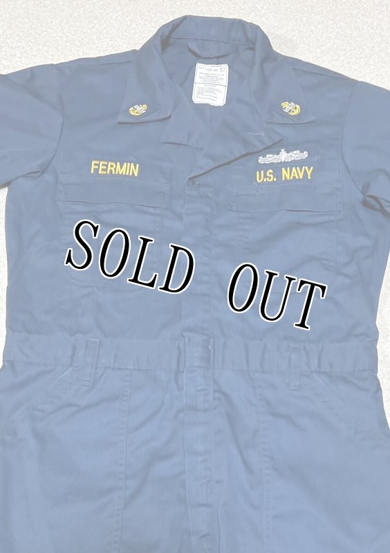 画像2: 米軍実物 US NAVY カバーオール/つなぎ 42S  紺  (2)