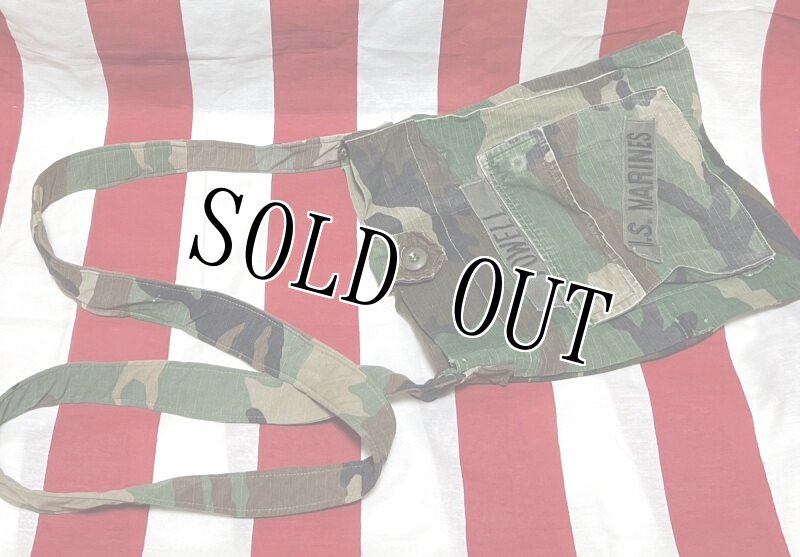 画像4: 米軍実物 USMC MARINES BDU生地 迷彩リメイクバッグ ウッドランド (4)