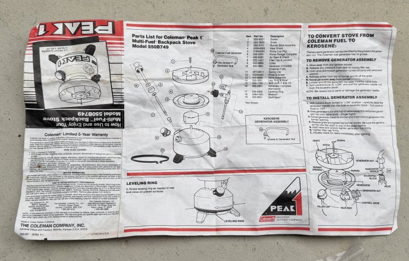 画像15: 米軍実物 Coleman コールマン PEAK1 Multi Fuel Stove MODEL 550 (15)