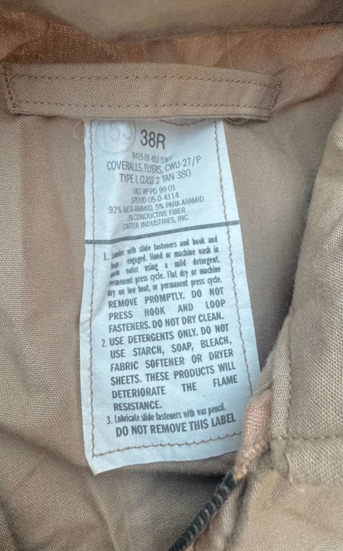 画像14: 米軍実物 CWU27/P　フライトスーツ　タン　38R (14)