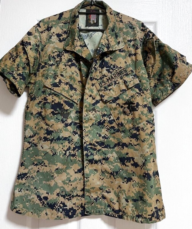 画像1: 米軍実物,USMC　ウッドランド マーパットジャケット リメイク ショートスリーブ　SMALL (1)